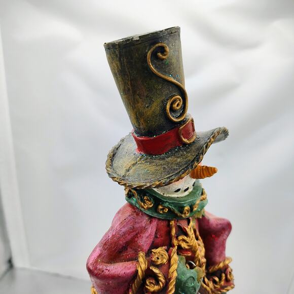 Large Victorian Rustic Snowman Figurine Resin Winter Holiday Home Décor - Picture 12 of 16